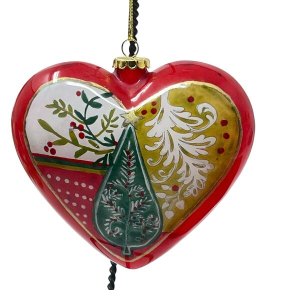 Pier 1 Li Bien 2000 Hand-Painted Glass Ornament "HEART SHAPE" & Original Red Box - Picture 5 of 7